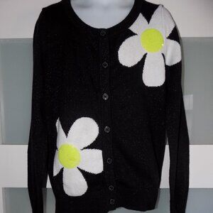 JUSTICE BLACK W/FLOWERS BUTTON DOWN LS CARDIGAN SIZE 10 GIRL'S NWOT